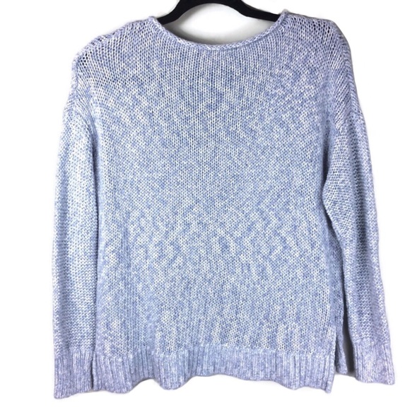 Vince Rolled Crew Neck Marled Blue Cotton Pullover Sweater Size Medium - Picture 2 of 8